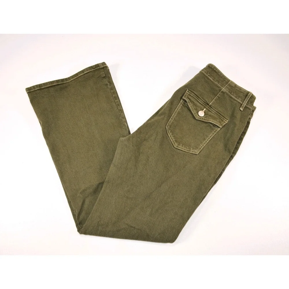LOFT Made And Loved The Slim Flare Green Denim Jeans Womens P 8/29 Button Front